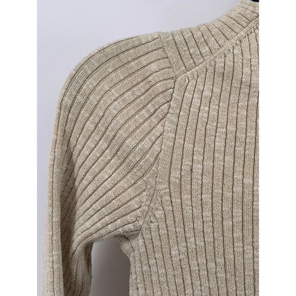 MADEWELL Women's Tan Ribbed Shrunken V-Neck Long Sleeve Cardigan SZ S - Picture 6 of 11